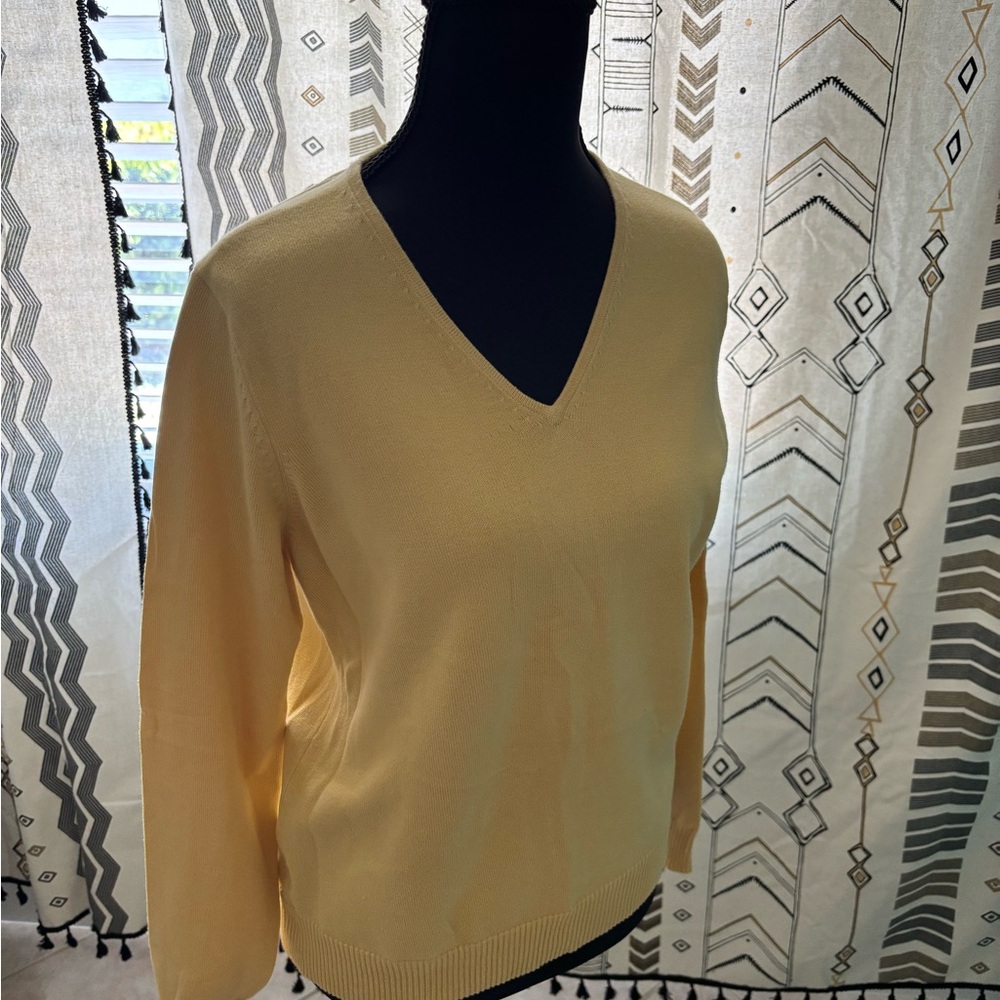 Ann Taylor Yellow V-Neck Sweater Lightweight Knit